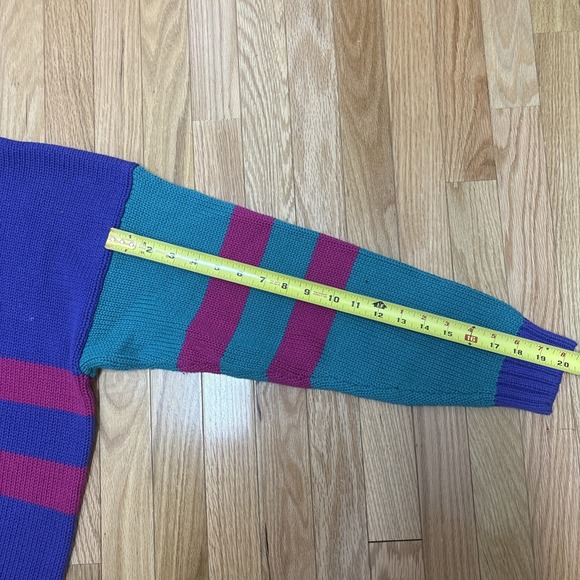 Vintage Eddie Bauer Sweater Men Large ColorBlock Crewneck Purple 80s Heavyweight - Picture 7 of 9